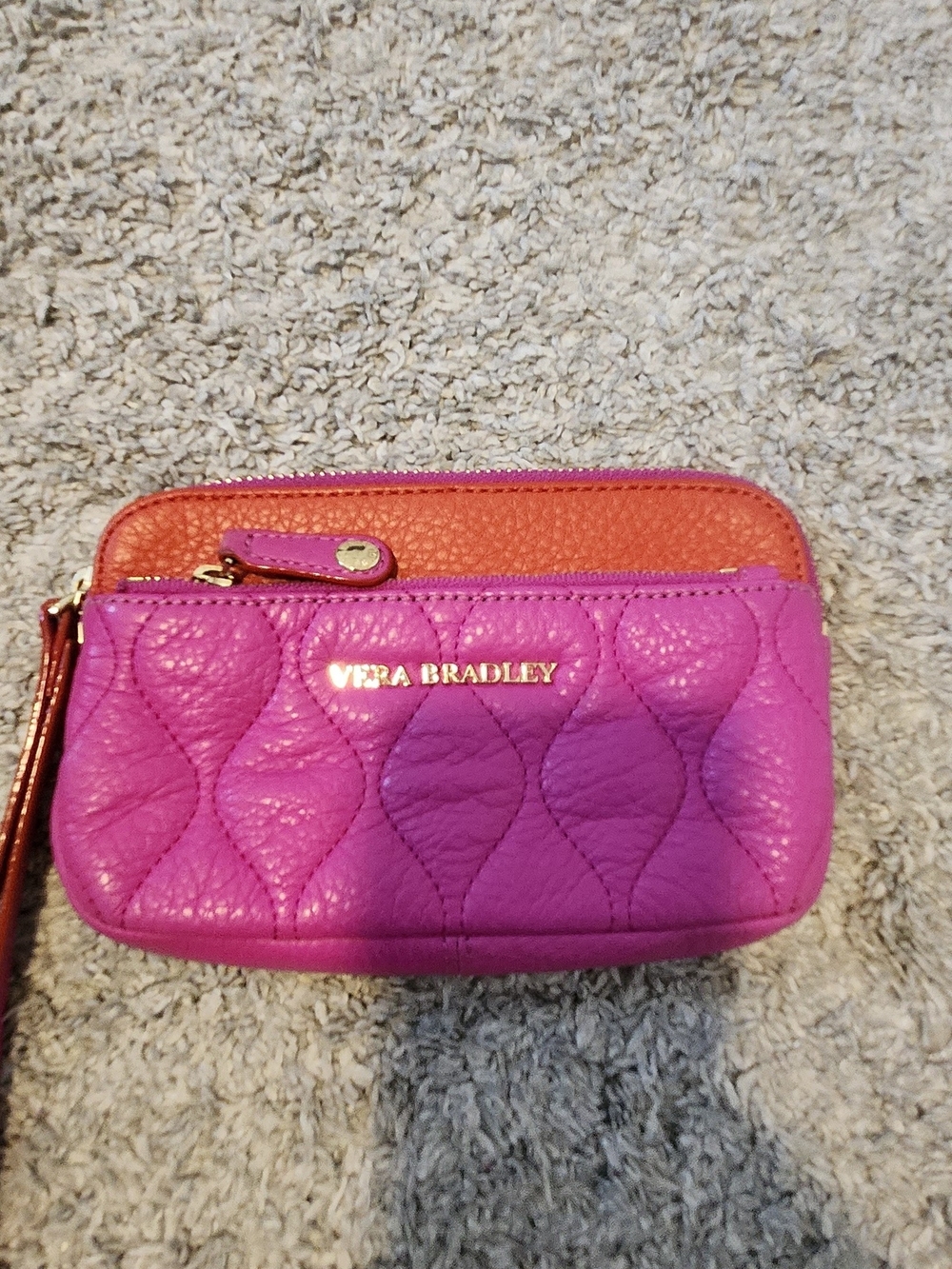 Vera Bradley Pink & Orange Quilted Leather Wristlet